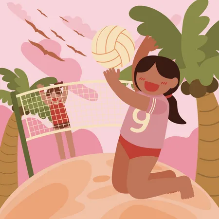 Frauen spielen Volleyball am Strand  Illustration