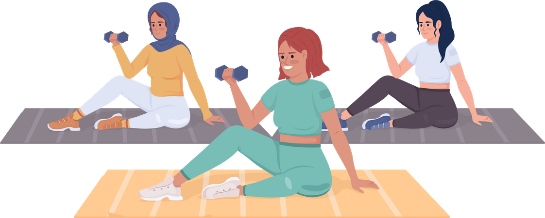 Frauen trainieren im Fitnessstudio  Illustration
