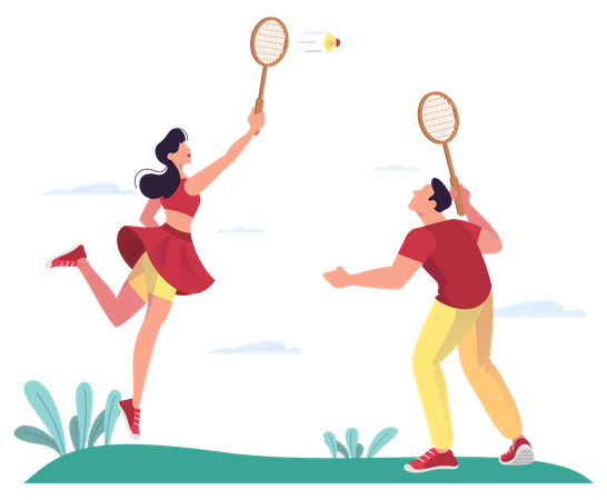 Frauen und Männer spielen Badminton im Park  Illustration