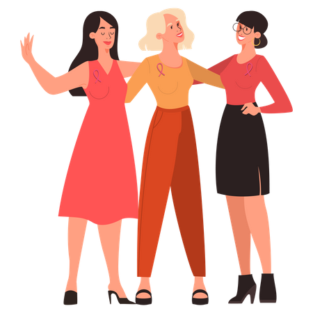Frauen unterstützen sich gegenseitig bei der Behandlung von Brustkrebs  Illustration