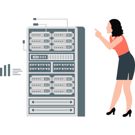 Frauen zeigen auf Datenbank  Illustration