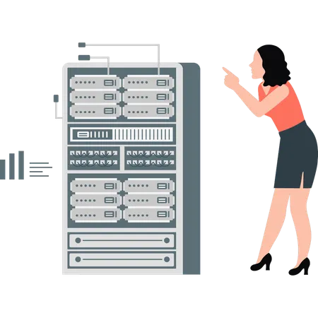 Frauen zeigen auf Datenbank  Illustration