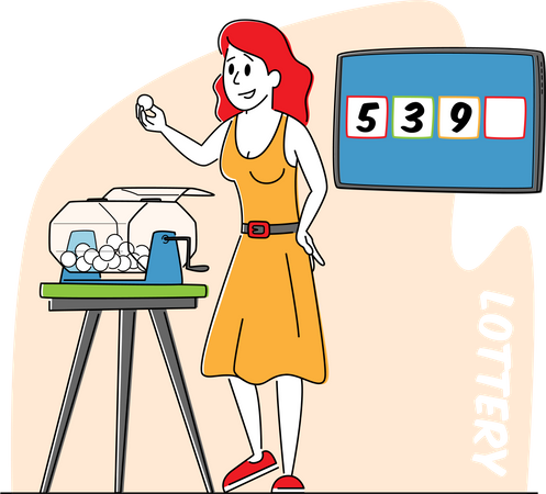 Frauen ziehen während der Tombola Bälle aus der Lotterietrommel  Illustration