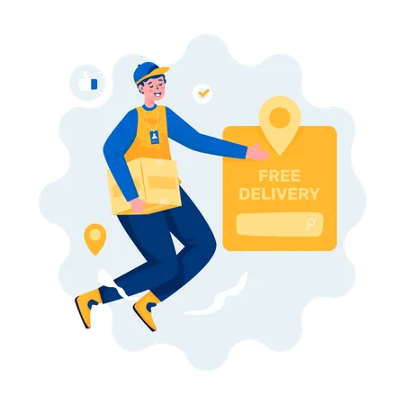 A Courier Jumps Holding A Package Illustration Illustration