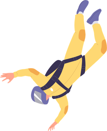 Free fall in air of happy active man wearing suit and protective helmet  Illustration