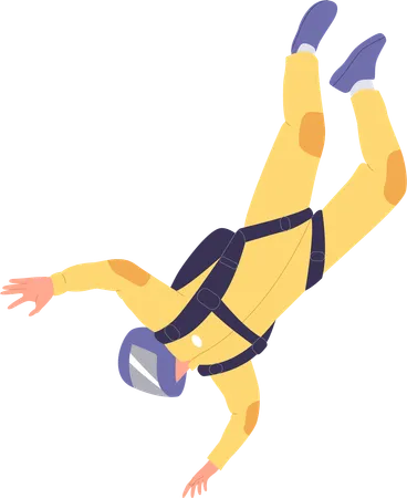Free Fall In Air Of Happy Active Man Skyjumper Isolated Cartoon Character Wearing Suit And Protective Helmet Skydiver Falling Down Enjoying Extreme Sport Leisure Activity Class Vector Illustration Illustration