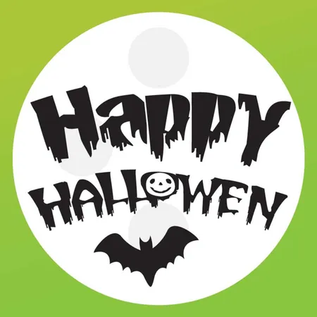 Free Happy Halloween Typography Hat And Bat With Green Background And Moon Illustration