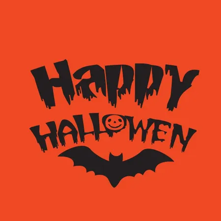 Free Happy Halloween Typography With Bat Orange Background Illustration