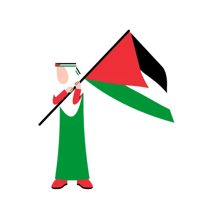 Hijab Woman Holding Palestine Flag イラスト