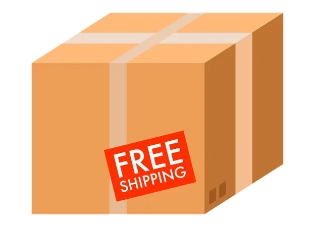 Box Package With Free Shipping Sticker Illustration