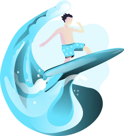 Free Hombre Surfeando En El Oceano En Verano Ilustración