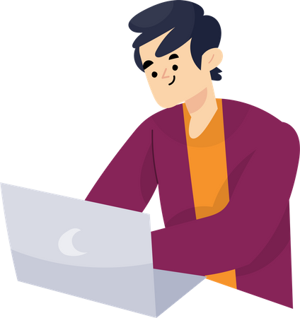 Freelance Boy Working with Laptop  Illustration