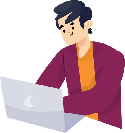 Freelance Boy Working with Laptop  Illustration