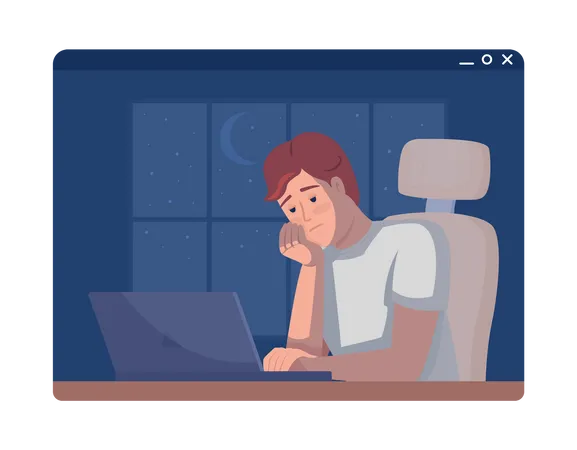 Freelance Burnout 2 D Vector Isolated Illustration Overworked Male Freelancer Working At Night Flat Character On Cartoon Background Colorful Editable Scene For Mobile Website Presentation Illustration