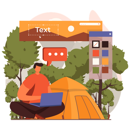 Freelance concevant une interface lors d'un voyage  Illustration