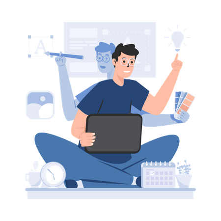 Freelance designer doing multitasking  Illustration
