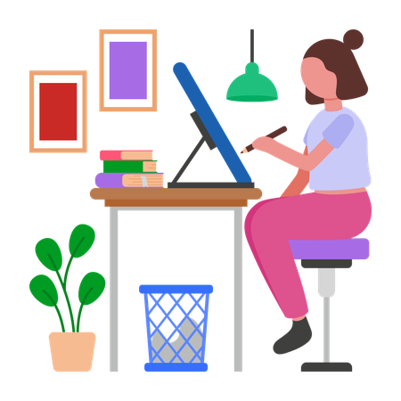 Freelance Designer working on laptop  Illustration