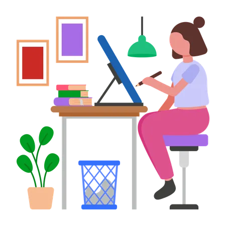 Freelance Designer working on laptop  Illustration