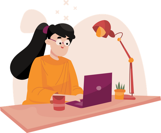 Freelance Girl Working with Laptop  Illustration