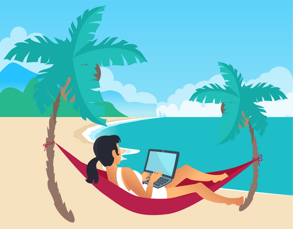 Freelance Lying on Hammock Businesswoman  Illustration