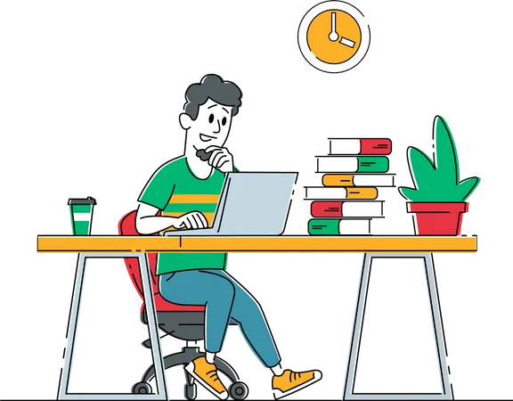 Freelance Occupation Concept Relaxed Man Freelancer Character Sitting On Armchair Working Distant On Laptop From Home Worker Creativity Process Remote Workplace Job Linear Vector Illustration Illustration