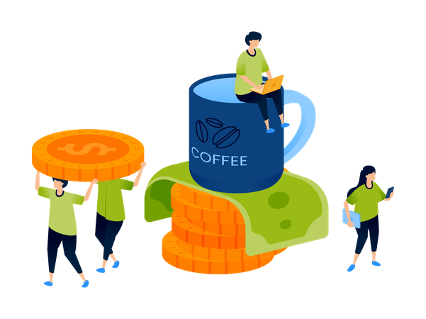 Freelance or coffee economy featuring people earning money from freelance work  Illustration