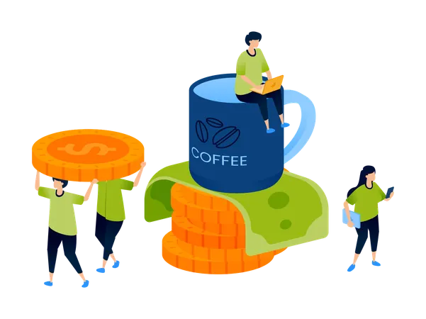 Freelance or coffee economy featuring people earning money from freelance work  Illustration