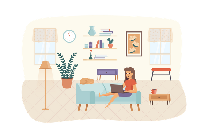 Freelancer trabaja en casa.  Ilustración