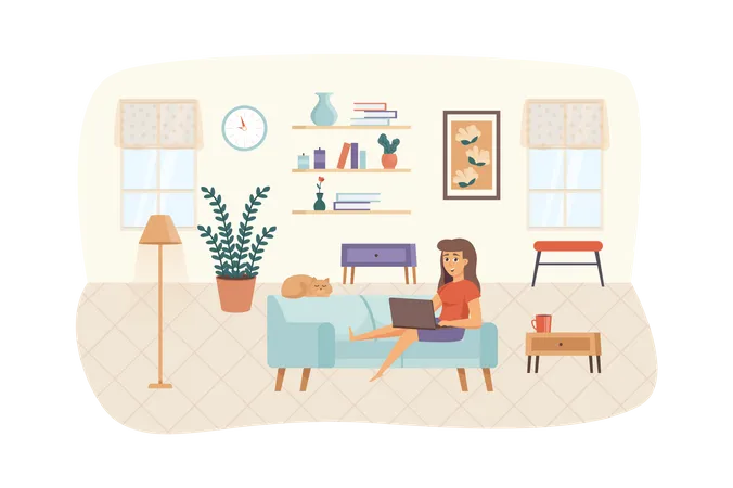 Freelancer trabaja en casa.  Ilustración