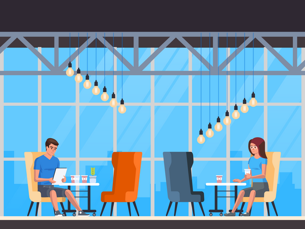 Freelance travaillant dans un café  Illustration