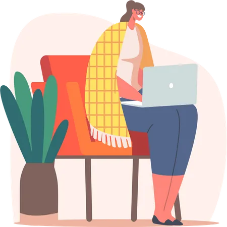 Freelance travaillant sur un ordinateur portable assis sur une chaise  Illustration