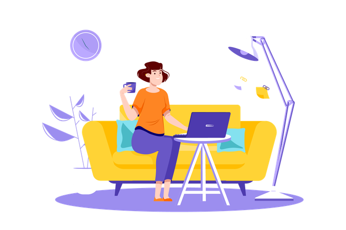 Freelance woman working from home  일러스트레이션