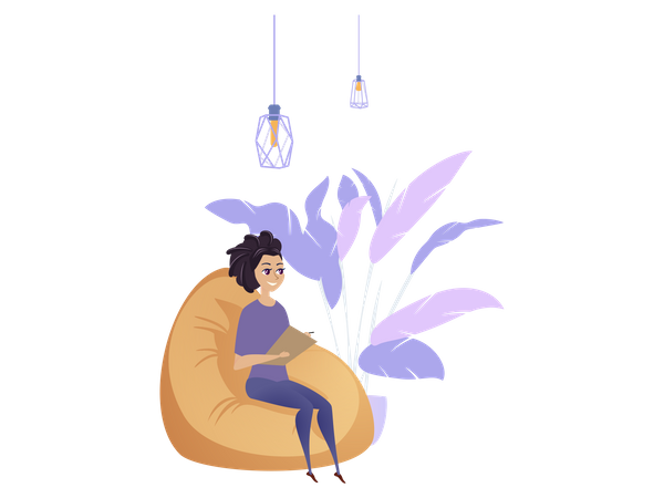Freelance Woman Working Remotely  Illustration