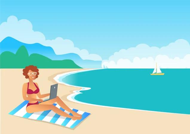 Freelance Worker on Exotic Resort  Illustration