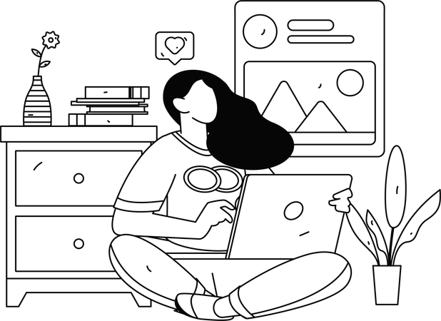 Freelance workplace set up by female employee  Illustration