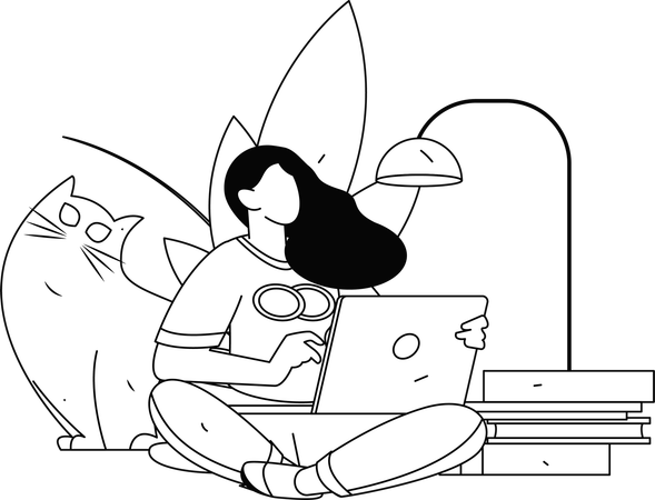 Freelance workplace set up by female employee  Illustration
