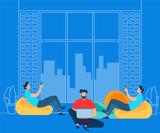 Freelancer Activity in Co working Modern Space  Illustration