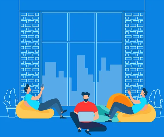 Freelancer Activity in Co working Modern Space  Illustration