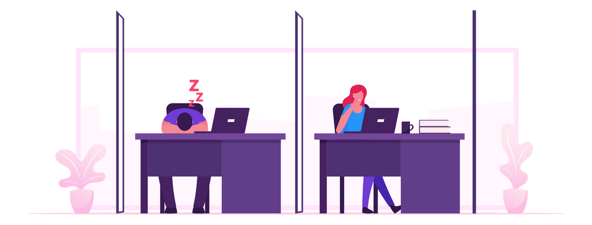Freelancer Activity In Coworking Space Illustration