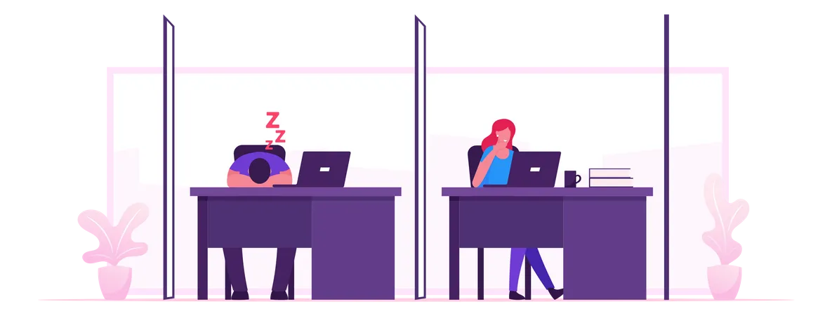 Freelancer Activity In Coworking Space  Illustration