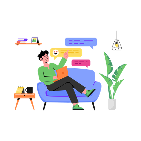 Freelancer Chatting On Social Media  Illustration