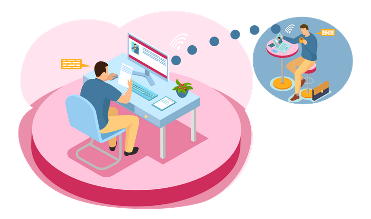 Freelancer chatting on video call  일러스트레이션