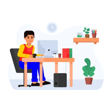 A Workspace With Employee And Table Flat Illustration Illustration