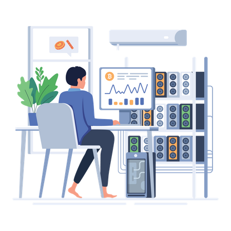 Freelancer doing bitcoin market analysis  Illustration