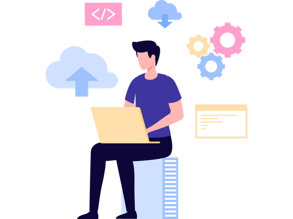 Freelancer doing  Cloud data development  Illustration