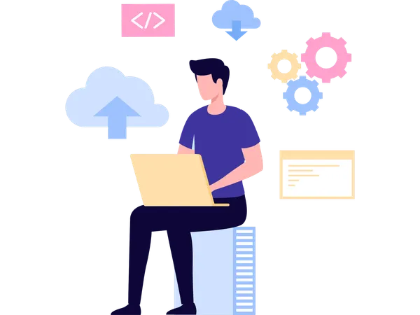 Freelancer doing  Cloud data development  Illustration