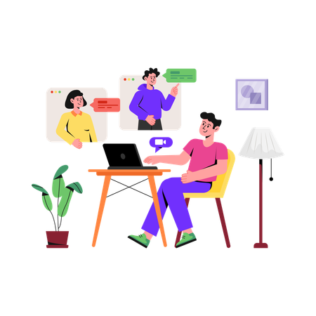 Freelancer Doing Online Meeting  Illustration