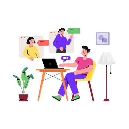 Freelancer Doing Online Meeting  Illustration