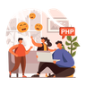 illustrations of freelancer doing web coding