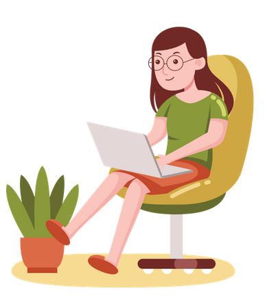 Freelancer female working on laptop while seating on chair Illustration